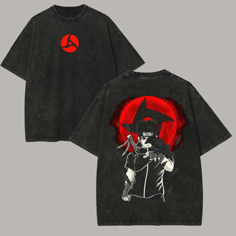 Acid Wash Vintage Graphic T Shirt - Футболка с изображением Наруто и Учихи