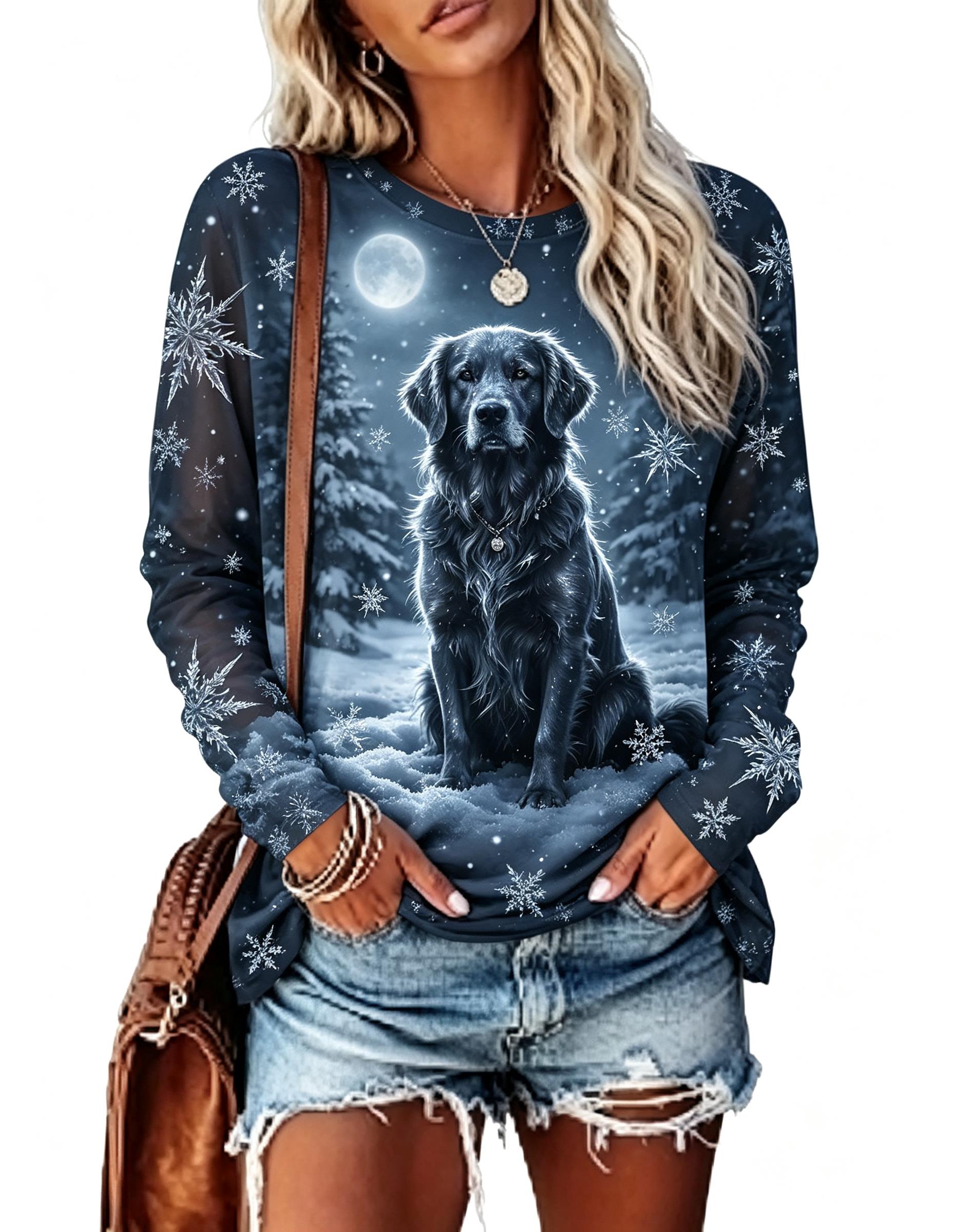 T-Shirts - Женская рождественская футболка с длинным рукавом,