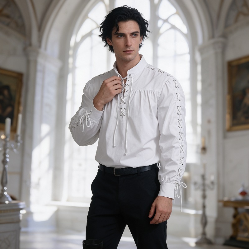 Мужская средневековая рубашка  – обзор и цена Medieval Gothic Lace Up Pirate Shirt