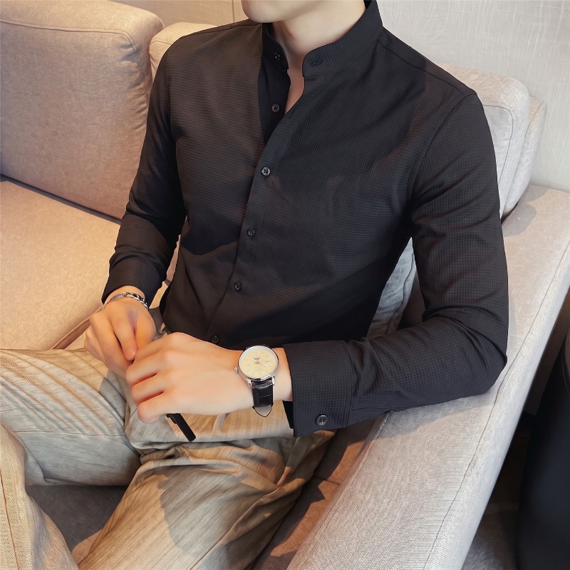 Мужская рубашка с воротником-с – обзор и цена Mandarin Collar Formal Shirt Slim Fit