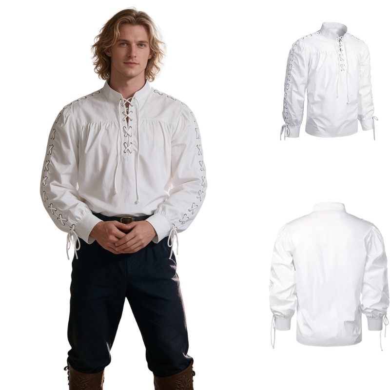 Мужская винтажная рубашка с дл – обзор и цена Medieval Gothic Lace Up Pirate Shirt